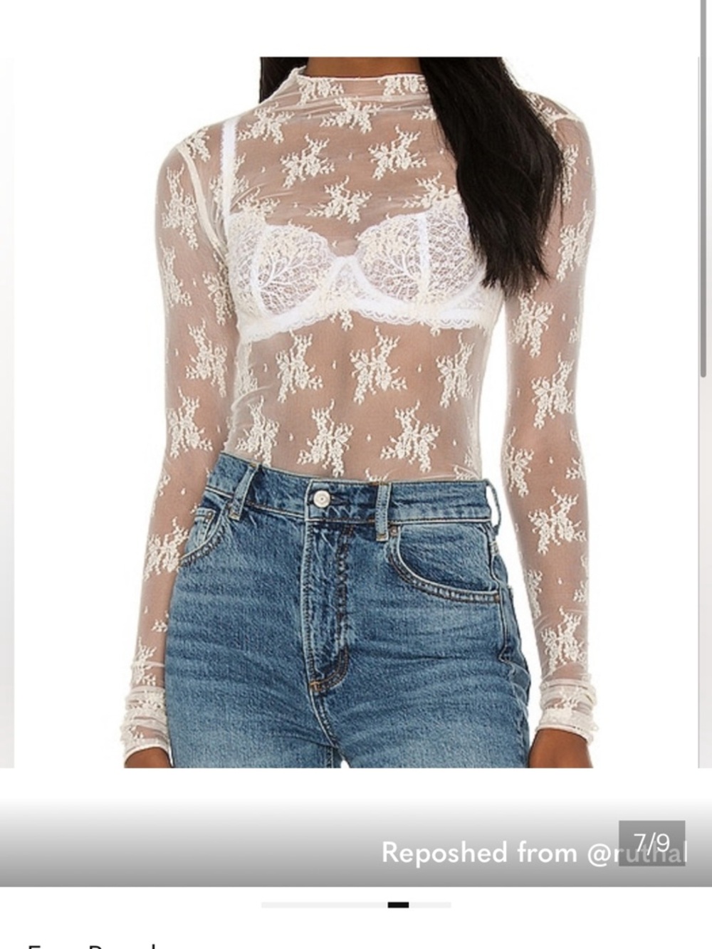 Free People sheer Lace Long-Sleeve Mock Neck Top - Ivory